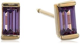 Amazon Collection 18K Yellow Gold Plated Sterling Silver Baguette Cut Purple Cubic Zirconia Stud Earrings