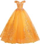 EileenDor Women's Quinceanera Dresses Lace Appliques Off Shoulder Ball Gown Sweet 16 Dresses with Pearl, Orange, 4