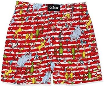 Dr. Seuss Grinch Cat in The Hat Men's Button Fly Boxer Lounge Shorts (X-Large, Red)