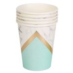 Wanna Party Aqua & Gold Paper Cups 9 oz [10 pack] Disposable Cups for Picnic House Party Birthday, Baby Shower,Mermaid Party,Tableware & other events