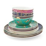 Sara Miller SMC79243-XD London Chelsea Collection 12 Piece Tableware Set, Porcelain, Gold,white