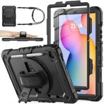 SEYMAC stock Case with Screen Protector Pencil Holder [360 Rotating Hand Strap] &Stand, Drop-Proof Case for Galaxy Tab S6 Lite 10.4'', Black