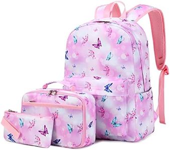 Soekidy School Backpack for Girls Butterfly Kids Backpacks for Girls Elementary Lightweight 3 in 1 Sets Bookbag with Lunch Box Pencil Bag