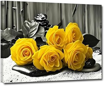 ZHIYYHAO Black and White Yellow Roses Kitchen Room Wall Decor Framed Modern Zen Artwork Unique Gift Idea for Bedroom Bathroom Office Home Decor （rose-4，42.00L X28.00W''）