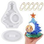 HASTHIP® Christmas Tree Resin Mold, DIY Christmas Tree Ornament with Round Hanging Photo Frame Mold & Base Large Christmas Tree Silicone Resin Mold, 8.3 * 6.8 Inches