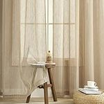 Demetex Striped Sheer Curtains Linen 84 inches Long Semi Sheer Glass Window Sliding Patio Door Living Room Bedroom Curtains, 2 Panels, 54 x 84 inch Length, Linen