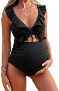BEAUDRM Women's Maternity Solid Hollow Out Ruffle Trim Tie One Piece Swimsuit Y2K Cut Out Bathing Suits Swimwear Black X-Large
