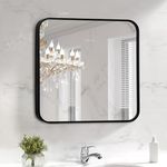 ABOUT SPACE 4mm Heavy Glass HD Mirror 20 Inch Shatter Proof and Explosion Film Proof Square Mirror for Wall-Classic Matt Black Finish Aluminum Frame Mirror for Bathroom,Bedroom, Vanity, Foyer(50x50cm)