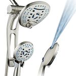 AquaCare AS-SEEN-ON-TV High Pressure Handheld / Rain 80-mode 3-way Shower Head Combo with Adjustable Arm - Antimicrobial Nozzles, Tub & Pet Power Wash, 6 ft. Stainless Steel Hose, Nickel Finish