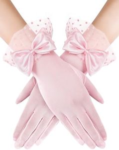 Bencailor Women Lace Gloves Party Wedding Gloves Bow Short Glove Evening Elegant Accessories Sun Protection Funeral(Pink,Lace Style)