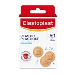 Elastoplast Plastic Water-Resistant Bandages for Small Wound Care and First Aid Kit, Discreet Size, Strong Adhesion, Repel Water and Dirt, Bacteria Shield, First Aid Supplies, 50 Spots, Beige