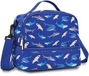 Lunch Bag for Boys, Insulated Lunch Box Cute Thermal Lunch Tote Bag with Dual Compartment and Removable Shoulder Strap,Blue Shark VONXURY