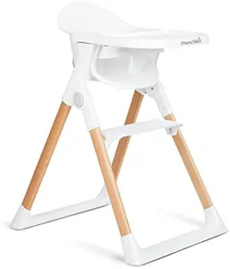 Munchkin® Float™ Foldable Baby and Toddler High Chair - Easy Clean, Compact and Lightweight, Great for Small Spaces, White with Wooden Legs