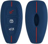 kwmobile Car Key Cover Compatible with Ford 3 Button Car Key Keyless Go Key Cover - Silicone Protective Car Key Fob Case - Dark Blue/Red