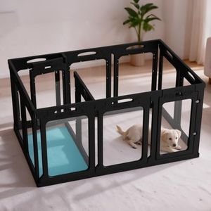 Qoility 12 Panels Clear Dog Playpen, Modular 2 Room & Toilet Area, Height 30", Ideal for Small & Toy Dogs, Black