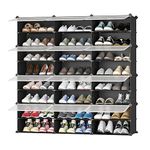 JOISCOPE Portable Shoe Rack, Plastic Shoe Storage Organizer, Modular Combination Shelving for Space Saving, Shoe Shelves for High Heels, Boots, Slippers (Black Pattern and Clear White,3 * 8-Tier)