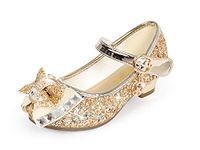 Jurebecia Girls Princess Shoes Glitter and Sparkle High Heel Shoes Closed Toe for Party Festival Dance (4 M US Little Kid, Golden)