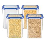 Milton Stacko 360° Plastic Storage Container (9) Set of 4, 5.75 Litres Each, Blue | Storage Jar | Air Tight | Kitchen Organiser | Container Set | Refrigerator Safe | BPA Free | Stackable | Modular