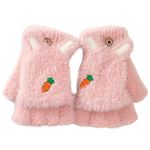 Half Finger Winter Gloves for Women and Men Soft Plush Angora Wool Knitted Mitten Short Glove Girls Boys Woolen Fingerless Warm Winter Hand Gloves (Pink)