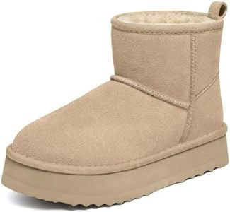 Litfun Platform Mini Boots for Women Genuine Suede Winter Ankle Snow Boots with Fur Lined, Sand 37