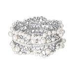 EVER FAITH Austrian Crystal Simulated Pearl Bridal Flower Stretch Bracelet Clear Silver-Tone