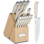 Kuisine Chef Knife Set, German High Carbon Stainless Steel Ultra Sharp Blade Ergonomic Handle, Kitchen Knife Block Set with Built-in Sharpener, Elegant Gift for Holiday(Ivory Pro,15PCS)