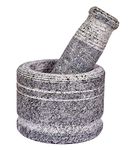 EZAHK Zaina Stone Mortar and Pestle Sets - Okhli, Heavy Duty Stone, Natural Grinder and Musal, Khalbatta, Well Design for Kitchen Spices, Home, Traditional Iteam (4 in)