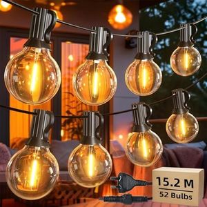 TOJUNE Festoon Lights Outdoor LED String Lights, Waterproof & Shatterproof Christmas Garden Hanging, Patio, Party, Yard, Fairy Lamp, AU Plug, 2700K Warm White (G40 (Globe), 15.2m (50+2 Bulbs))
