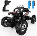 DEERC RC Cars Remote Control Car 1:14 Off Road Monster Truck,Metal Shell 4WD Dual Motors LED Headlight Rock Crawler,2.4Ghz All Terrain Hobby Truck with 2 Batteries for 90 Min Play,Boy Adult Gifts