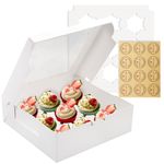 POPUFUN 24 Pack 9-Count White Cupcake Boxes with Window and Insert, 9x9x3 Inch, Suitable for Cupcakes, Cookies and Muffins