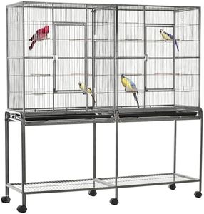 PawHut 65" Double Rolling Metal Bird Cage Feeder with Detachable Rolling Stand, Storage Shelf, Wood Perch & Food Container