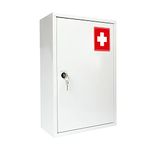 Wall Mounted Medicine Cabinet Small White Red Plus Mark, Lockable Medication Cabinet, Emergency Kit Box & First Aid Kit for Home, School & Office