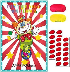 Circus Party Supplies,Pin The Noses on The Clown,Circus Clown Party Games Decoration,Large Poster with 24PCS Nose Stickers for Kid's Party Game