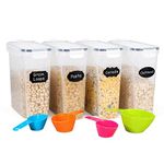 Vinsani 4 Pack Cereal Container Set Plastic Food Kitchen Storage Food Grade and BPA Free Container Practical Airtight Lids Leak-Proof Cereal Dispenser Ideal for Cereal Pasta Sugar Flour Rice