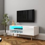 Generic TV Stand Unit Modern High Gloss w/Free LED Light, TV Cabinet with Storage for Living Room Home Furniture (White)