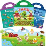 Sticker Books for Kids, Reusable Sticker Book for Kids 2 3 4 5 6 Farm, Ocean and Animals Theme Activity Books Stickers for Girls Boys Preschool Education Learning Toys Birthday Gift