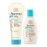 Combo pack Aveeno Baby Daily Moisture Lotion (227g) + Wash and Shampoo (100ml) | With natural oat extract | Hypoallergenic, pediatrician recommended | Cleanses, nourishes, soothes & protects baby's sensitive skin