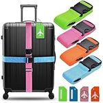 Luggage Straps 4Pack Adjustable Suitcase Belts Travel Packing Belt with Buckle Closure Baggage Security Straps 4 Colors + 4 Luggage Tags