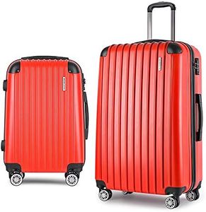 Wanderlite Luggage Set 2pcs Red Suitcase Storage Organiser Hand Luggages Travel Hard Case Hardside, Lightweight Trolley Carry On Bag, TSA Lock 4 Universal Wheels