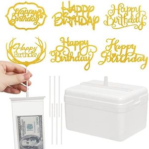 popokk 127 Pieces Cake Money Box Kit,Pulling Money Box for Cake with 6 Pcs Happy Birthday Cake Topper,120 Pcs Clear Bags Connected Pockets,Money Cake Pull Out Kit for Cake Decoration Birthday Party