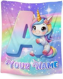 CUSPCOD Personalized Blankets for Girls - Unicorn Blanket Gifts for Kids - Custom Throw with Name for Unicorn Lovers - 40"x50" Cute Throws for Couch, Sofa - Monogram Gift