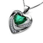 DEPHINI - Green Heart Necklace - 925 Sterling Silver - A+ Cubic Zirconia Crystal Pendant Birthstone - 18" Rhodium Plated Silver Chain