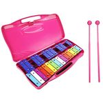 Soulmate Xylophone Glockenspiel 25 note Xylophone for Kids, Professional Xylophone Instrument with case and Two Safe Mallets for Beginners, Colorful Metal Keys,Music Teaching, Gifts(Pink）