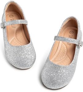 SANDALUP Girls Flats Mary Jane Dress Shoes Ballet Flats Silver Glitter 13
