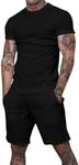 Uni Clau Mens Short Sets 2 Piece Outfits Fashion Summer Tracksuits Casual Shirt and Shorts Set, Black, Medium