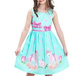 Sunny Fashion Girls Dress Unicorn Flower Summer Sundress, 7-8 Years, Turquoise Unicorn