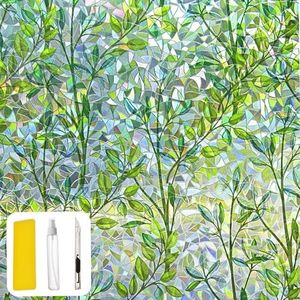 Window Privacy Film with Installation Tool,Stain Rainbow Window Film Sticker, Vinyl 3D Sticker, Removable, Static Adhesive, Thermal Control, UV Protection (44.5 * 200 cm)