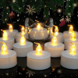 Neween Battery Operated Tea Lights Candles, 12 Pack Flickering Flameless LED Tea Lights Realistic Warm Yellow LED Candles for Halloween Diwali Fall Christmas Wedding Seasonal & Festival Decoration