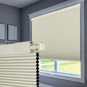 Boolegon No Drill Blinds for Windows Blackout Cellular Shades Cordless No Tools Honeycomb Blinds Pull Down Easy Install for Home and Office, Beige