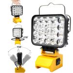 DIKHEE Portable LED Work Light, Cordless LED Flood Work Lights for Dewalt Battery, 54W 7600LM Upgraded 20 Lamp Beads Handheld Flood Light with USB and Type C Charger Port (Not Included Battery)